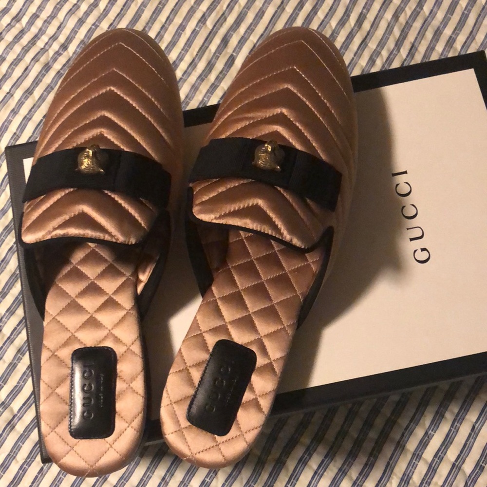 SOLD.  Gucci slides silk size 39